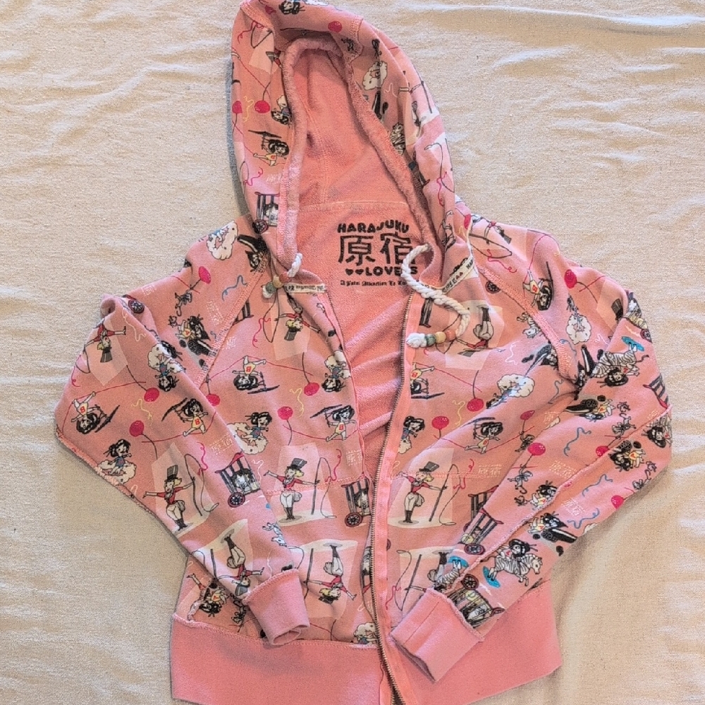 Harajuku Lovers Circus Pink Reversible Hoodie with Whimsical Print